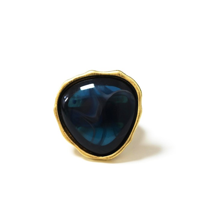 Grande Anello Elastico In Resina con Pietra Blu
