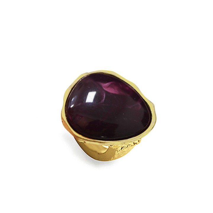 Grande Anello Elastico In Resina con Pietra Viola