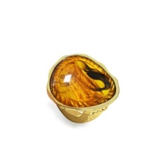Grande Anello Elastico In Resina con Pietra Caffè
