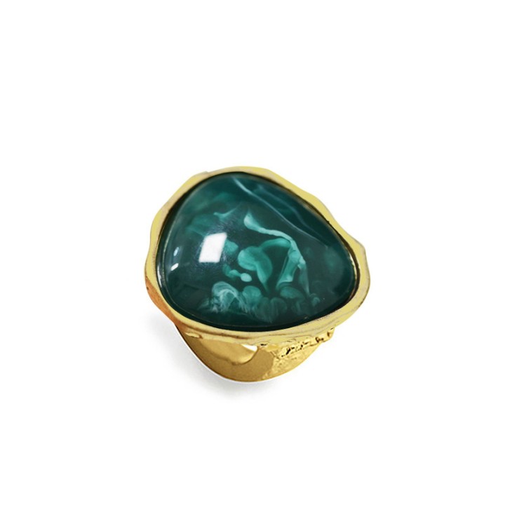 Grande Anello Elastico In Resina con Pietra Verde