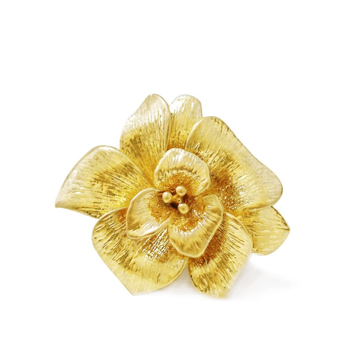 Grande Anello Elastico con Fiore Oro Giallo