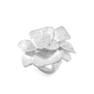 Grande Anello Elastico con Fiore Argento