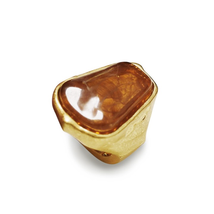 Grande Anello Elastico A Trapezio in Resina con Pietra Marrone