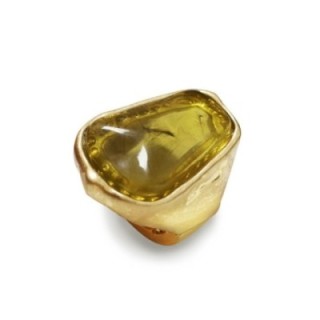 Grande Anello Elastico A Trapezio in Resina con Pietra Verde Oliva