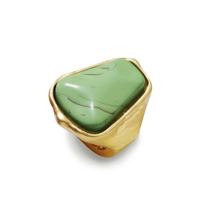 Grande Anello Elastico A Trapezio in Resina con Pietra Verde Acqua