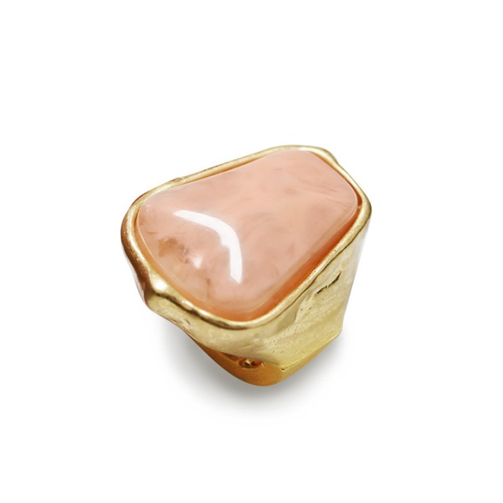 Grande Anello Elastico A Trapezio in Resina con Pietra Rosa
