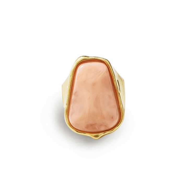 Grande Anello Elastico A Trapezio in Resina con Pietra Rosa
