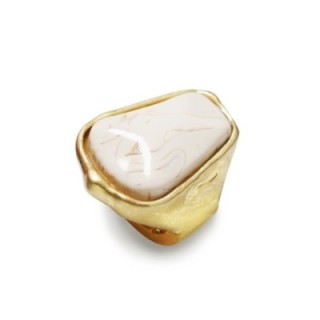 Grande Anello Elastico A Trapezio in Resina con Pietra Bianco