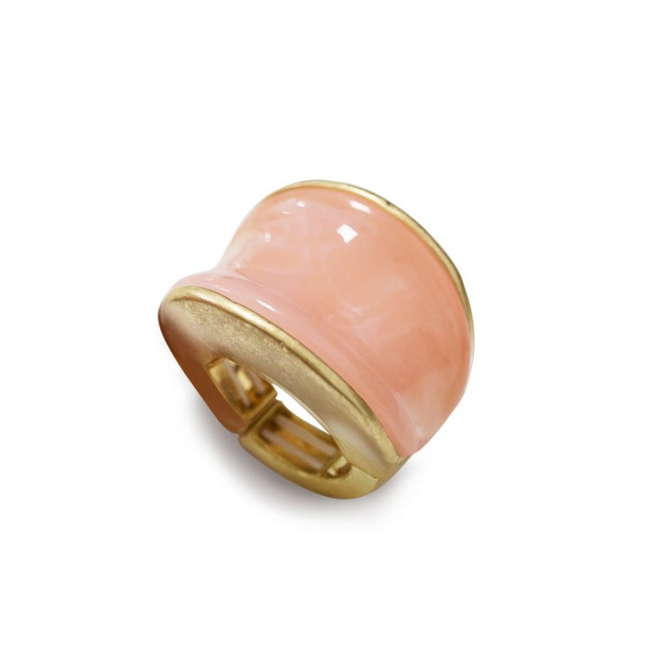 Grande Anello Elastico A Sella In Resina Pietra Rosa