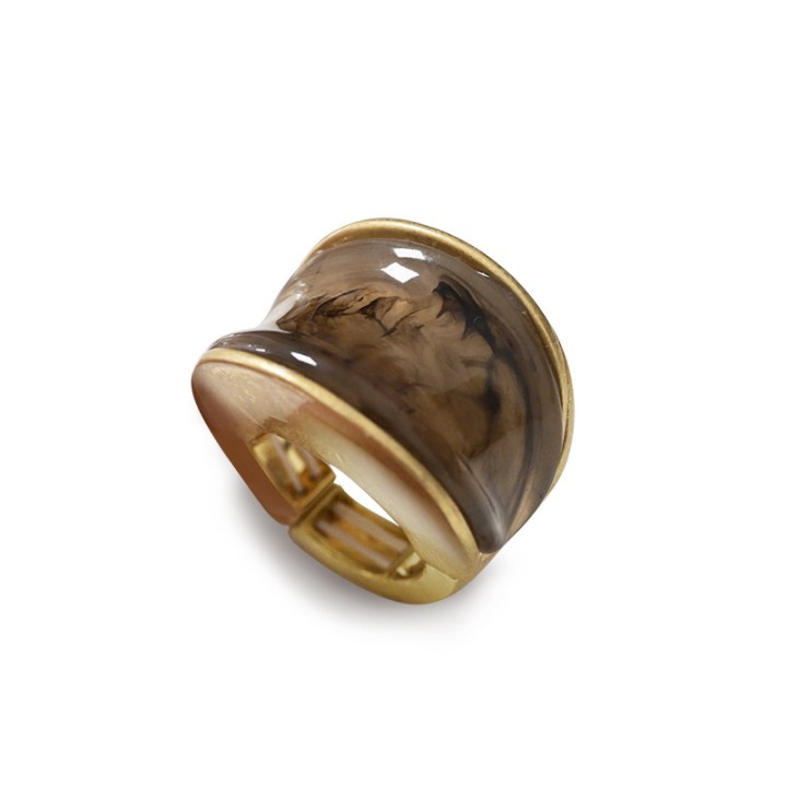 Grande Anello Elastico A Sella In Resina Pietra Caffè