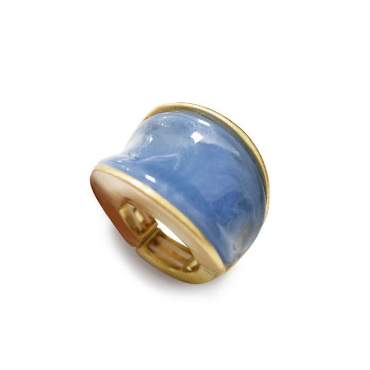 Grande Anello Elastico A Sella In Resina Pietra Azzurro