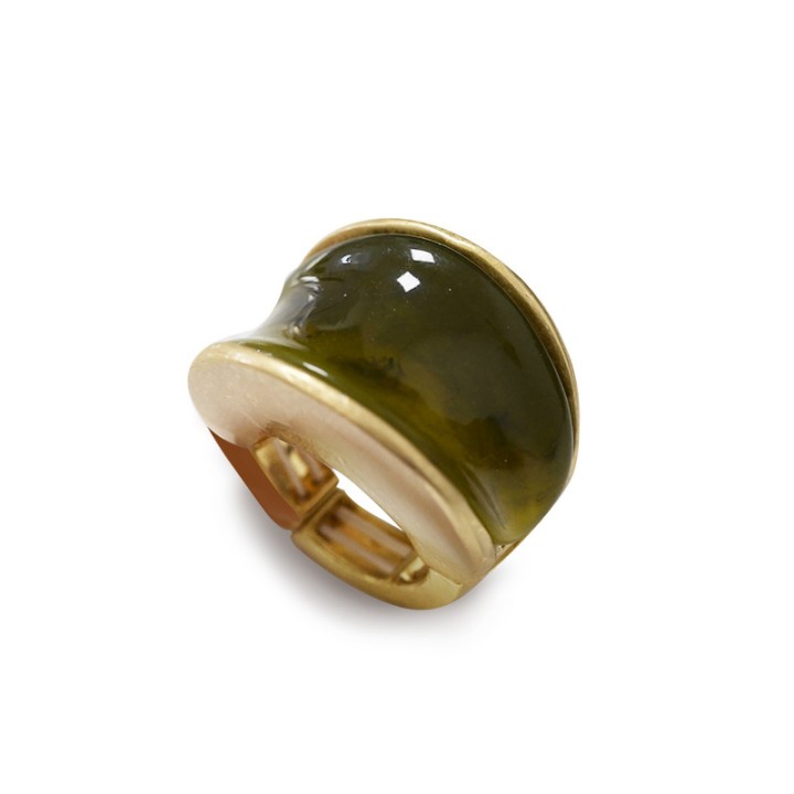 Grande Anello Elastico A Sella In Resina Pietra Verde