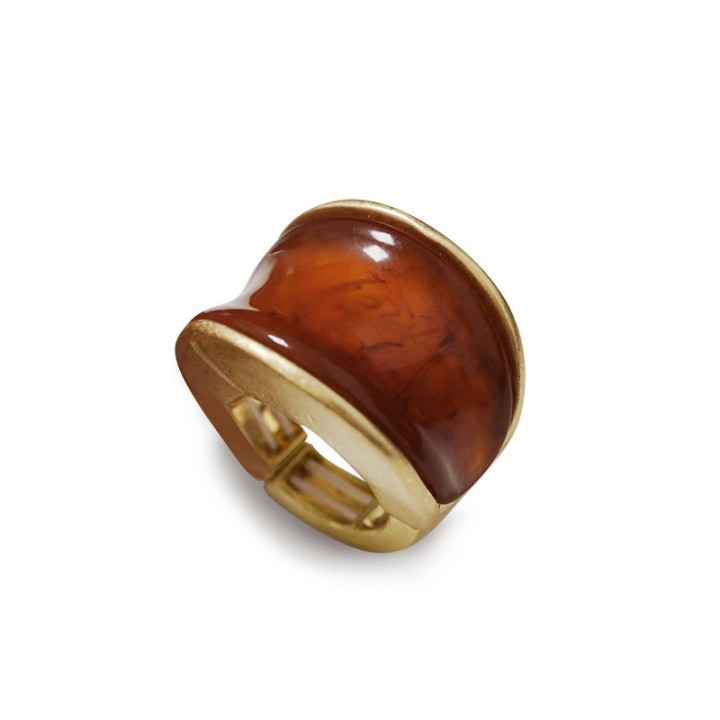 Grande Anello Elastico A Sella In Resina Pietra Ambra