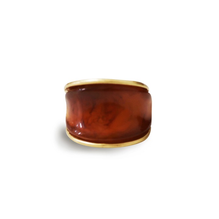 Grande Anello Elastico A Sella In Resina Pietra Ambra