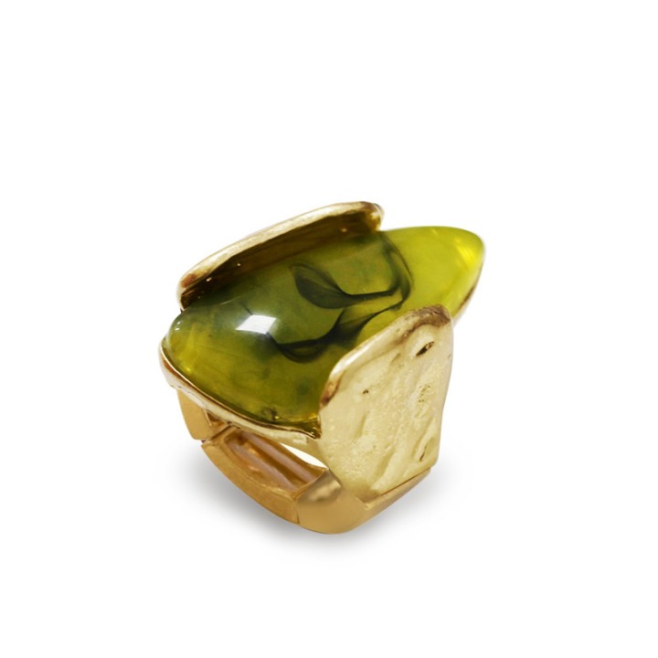 Grande Anello Elastico A Punta in Resina con Pietra Verde Oliva