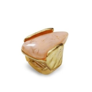 Grande Anello Elastico A Punta in Resina con Pietra Rosa