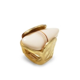 Grande Anello Elastico A Punta in Resina con Pietra Beige