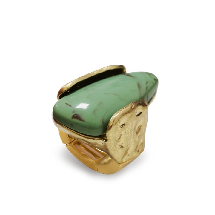 Grande Anello Elastico A Punta in Resina con Pietra Verde Acqua