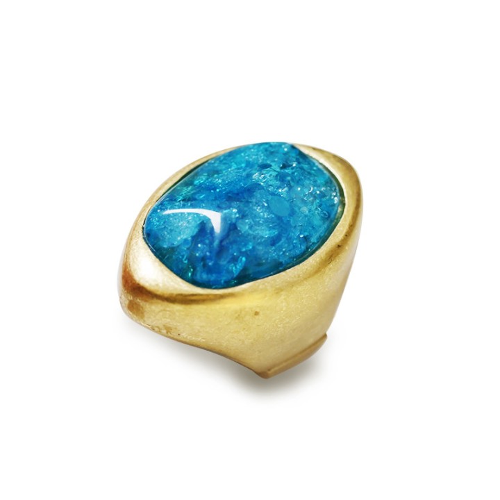 Grande Anello Elastico A Navetta in Resina con Pietra Azzura