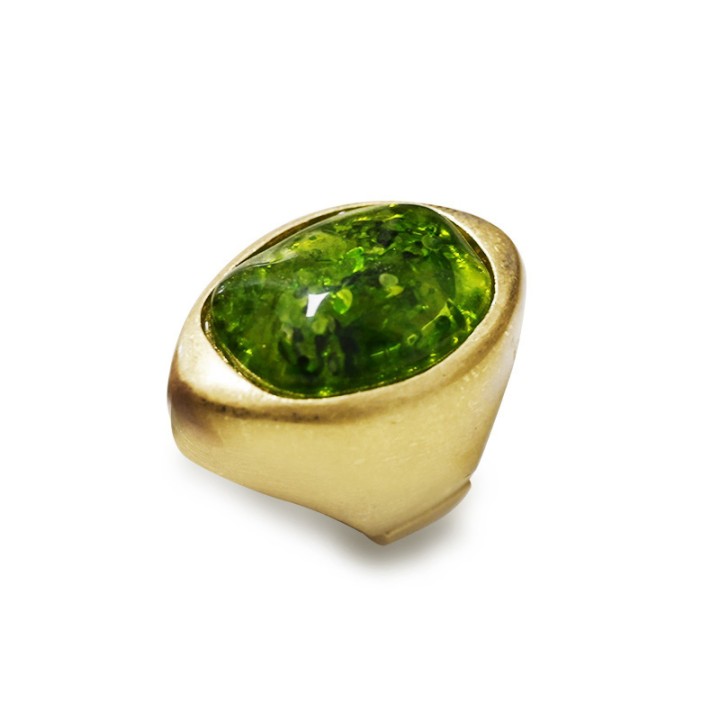 Grande Anello Elastico A Navetta in Resina con Pietra Verde
