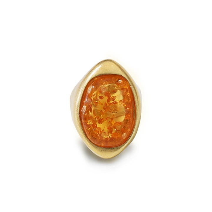 Grande Anello Elastico A Navetta in Resina con Pietra Arancione