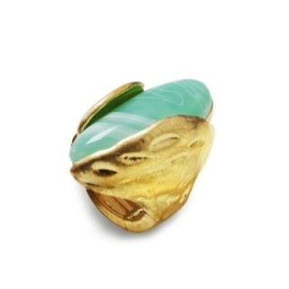 Grande Anello Elastico A Mandorla Verde Acqua con Pietra In Resina