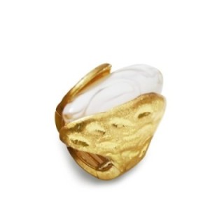 Grande Anello Elastico A Mandorla Bianco con Pietra In Resina