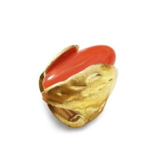 Grande Anello Elastico A Mandorla Arancione con Pietra In Resina