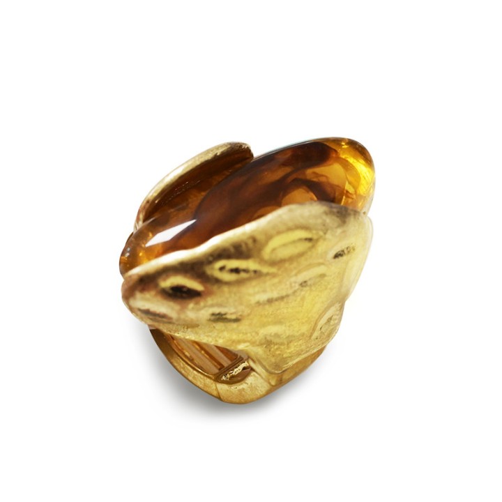 Grande Anello Elastico A Mandorla Ambra con Pietra In Resina