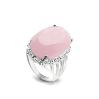 Anello Ovale In Vetro Rosa