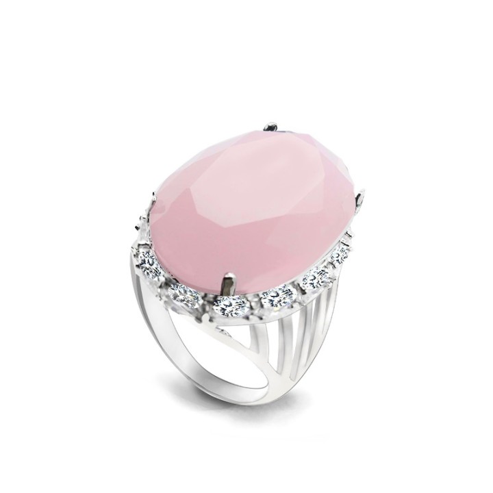 Anello Ovale In Vetro Rosa