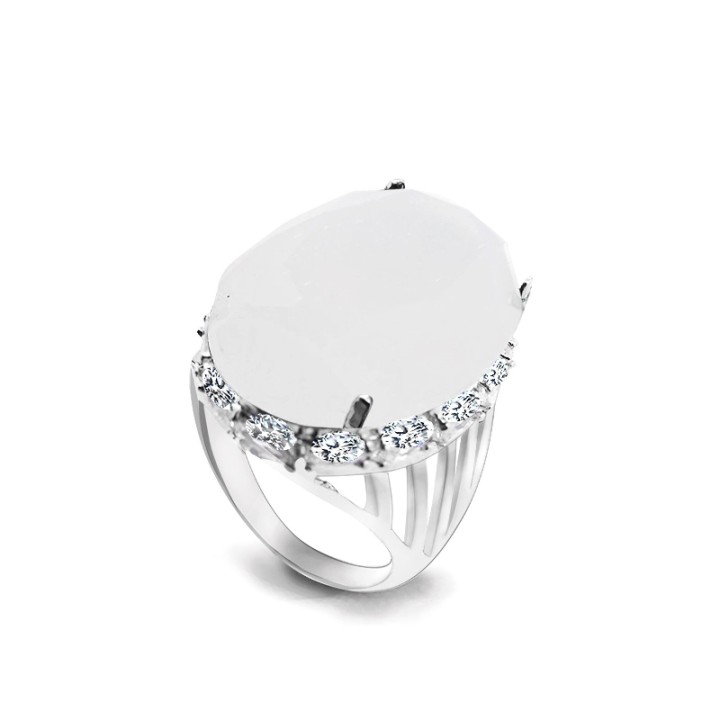 Anello Ovale In Vetro Bianco