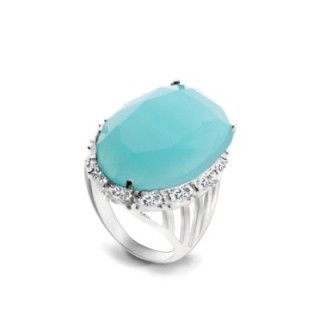 Anello Ovale In Vetro Azzurro