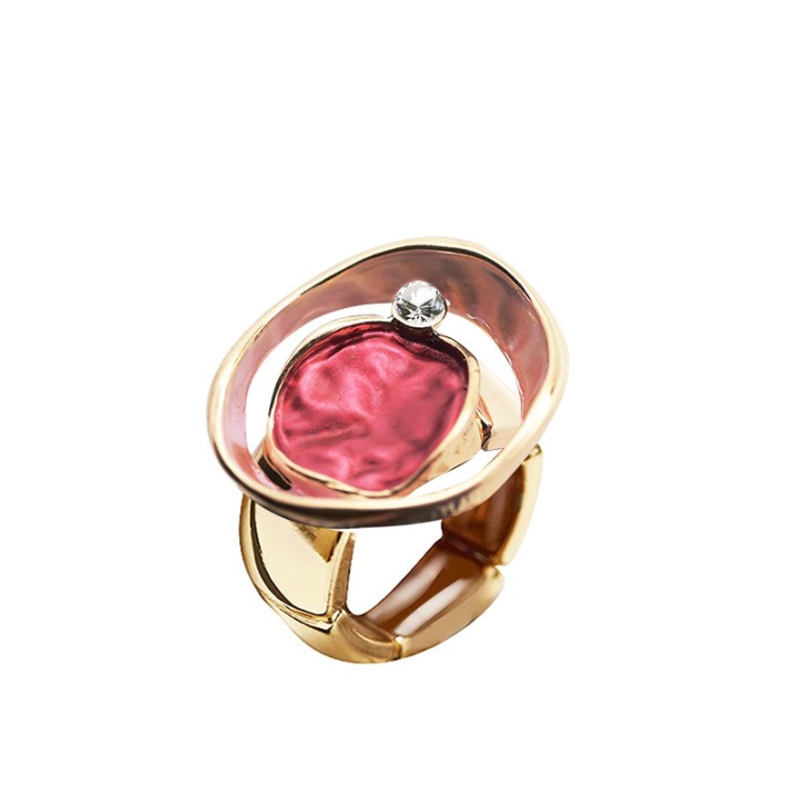 Anello Elastico Tondo Irregolare Smaltato Rosso con Strass