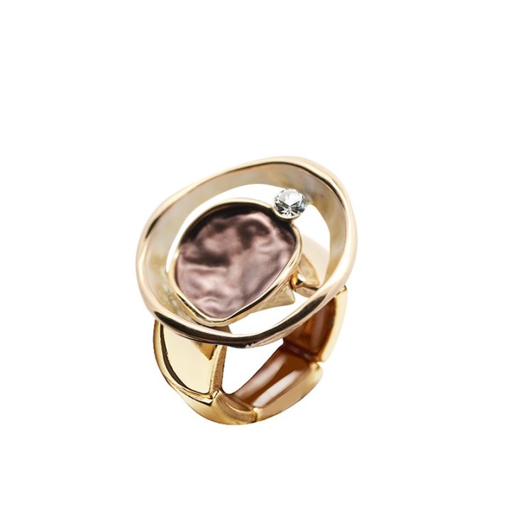 Anello Elastico Tondo Irregolare Smaltato Caffè con Strass