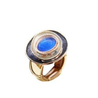 Anello Elastico Smaltato Blu Tondo Irregolare A Tre Strati con Pietra