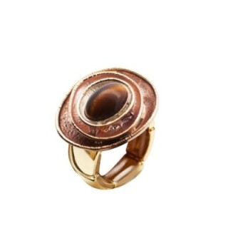 Anello Elastico Smaltato Marrone Tondo Irregolare A Tre Strati con Pietra