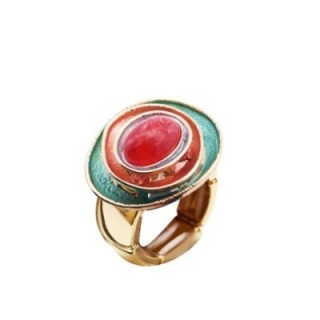Anello Elastico Smaltato Rosso Tondo Irregolare A Tre Strati con Pietra