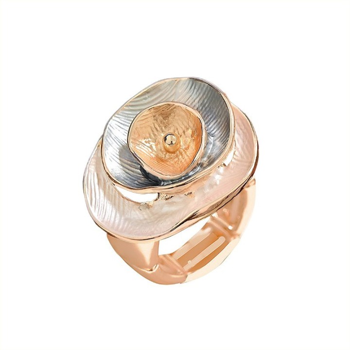 Anello Elastico Smaltato con Strati Irregolari Beige