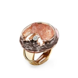 Anello Elastico Smaltato con Pietre E Strass Caffè