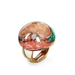 Anello Elastico Smaltato con Pietre E Strass Multicolore