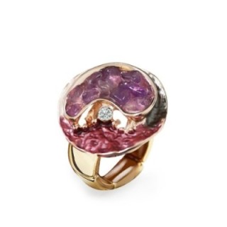 Anello Elastico Smaltato con Pietre E Strass Viola