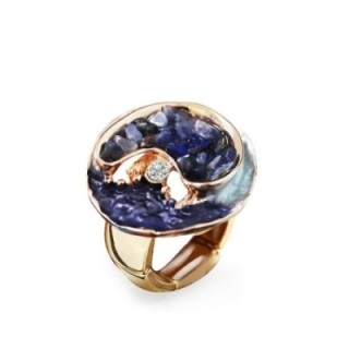 Anello Elastico Smaltato con Pietre E Strass Blu