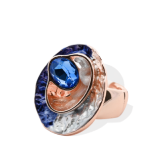 Anello Elastico Smaltato con Pietre E Cristallo Blu