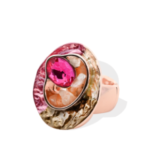 Anello Elastico Smaltato con Pietre E Cristallo Rosa