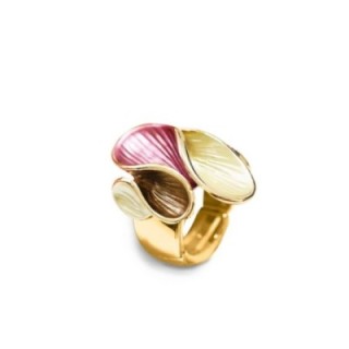 Anello Elastico Smaltato con Linea Sinuosa Fucsia
