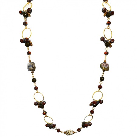 Collana Bijoux Lunga Pietre Cristalli Marrone