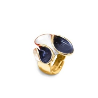 Anello Elastico Smaltato con Linea Sinuosa Blu