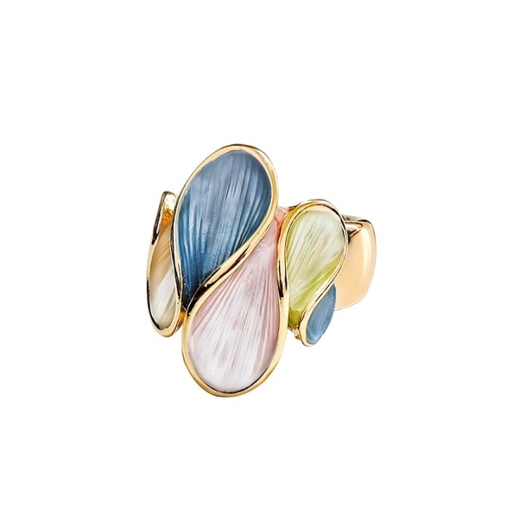 Anello Elastico Smaltato con Linea Sinuosa Blu