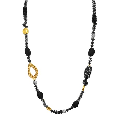 Collana Bijoux Lunga Kenya Pietre Cristalli Neri